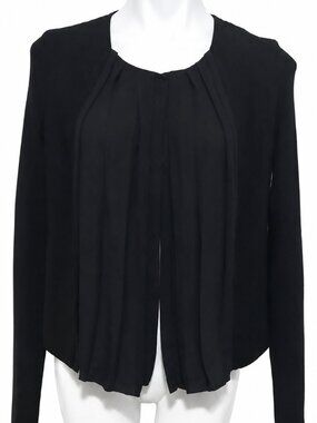 Size 38 CREA CONCEPT open front cardigan with distressed hem and knit sleeves.
